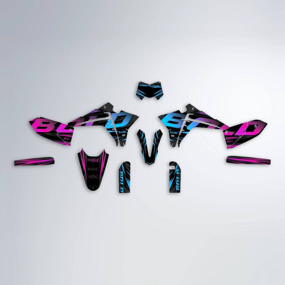 SLAUGHTER Fantic graphics kit parts layout in Pink & Light Blue