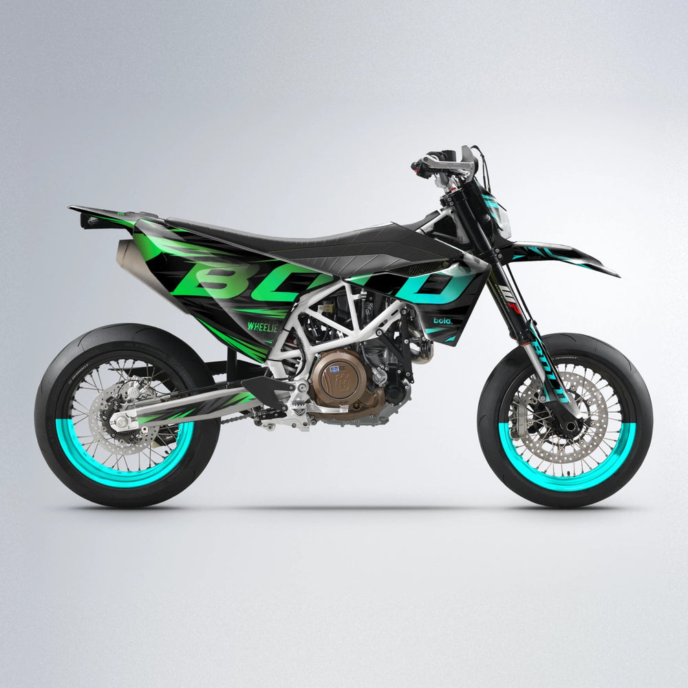 SLAUGHTER Husqvarna 701 supermoto graphics kit in Cyan & Green