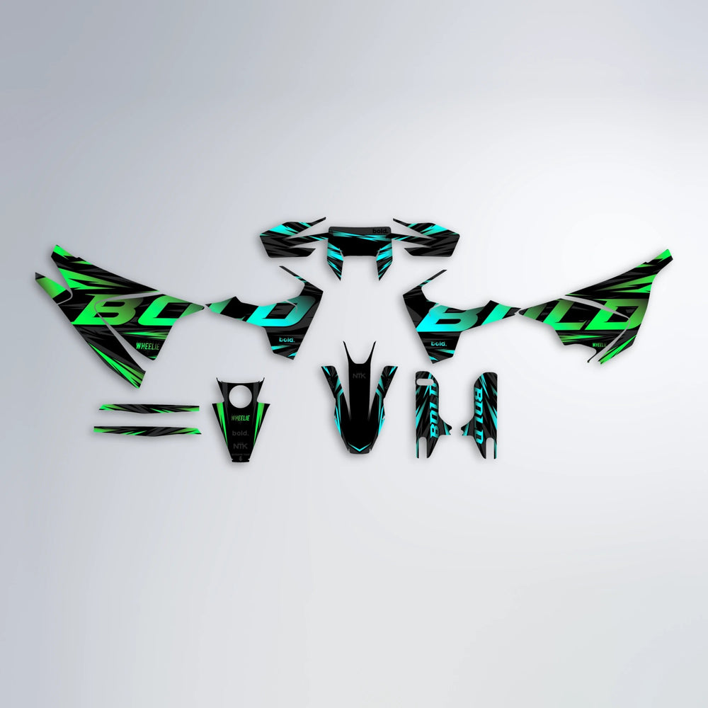 SLAUGHTER Husqvarna 701 graphics kit parts layout in Cyan & Green