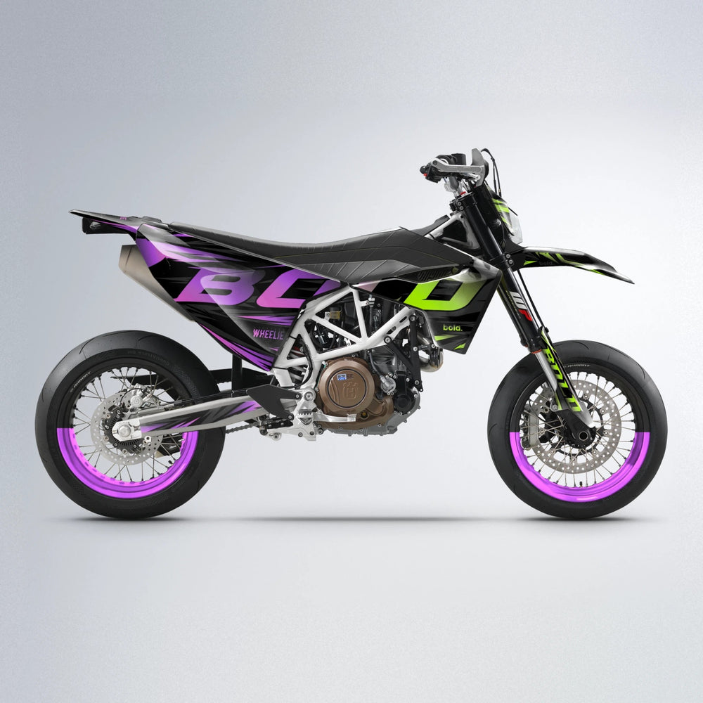 SLAUGHTER Husqvarna 701 supermoto graphics kit in Purple & Yellow