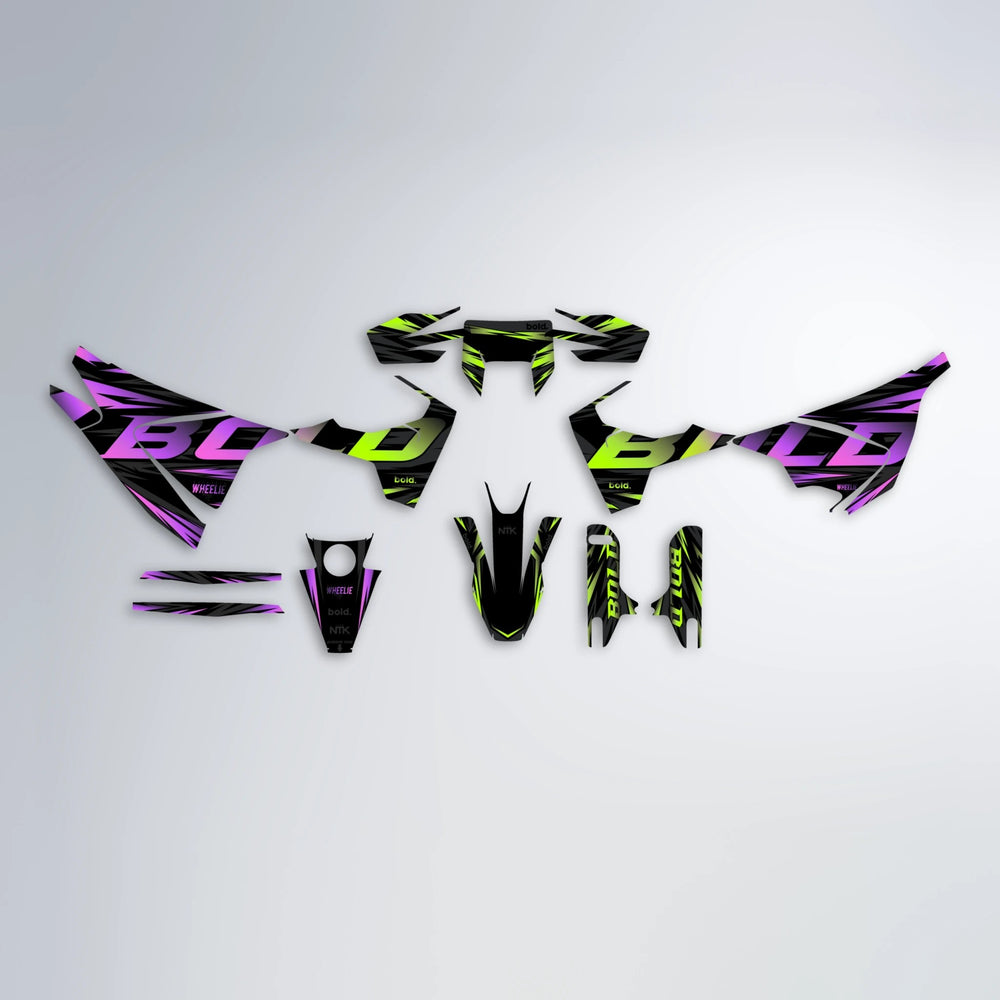 SLAUGHTER Husqvarna 701 graphics kit parts layout in Purple & Yellow