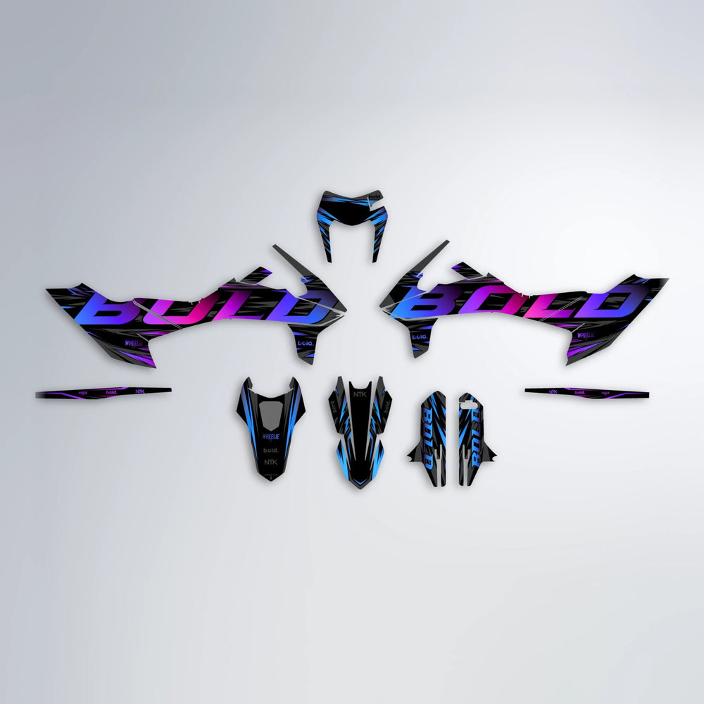 SLAUGHTER KTM SMC 690 graphics kit parts layout in Blue Purple Fade