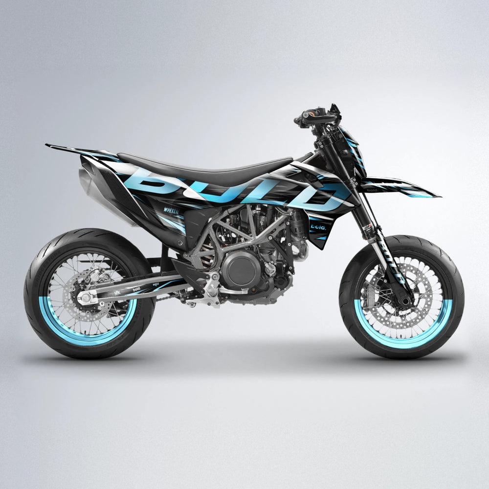 SLAUGHTER KTM SMC 690 supermoto graphics kit in Light Blue & White