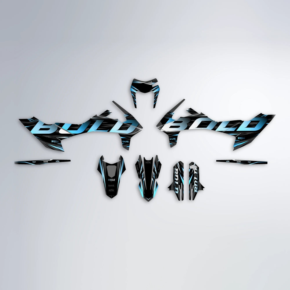 SLAUGHTER KTM SMC 690 graphics kit parts layout in Light Blue & White