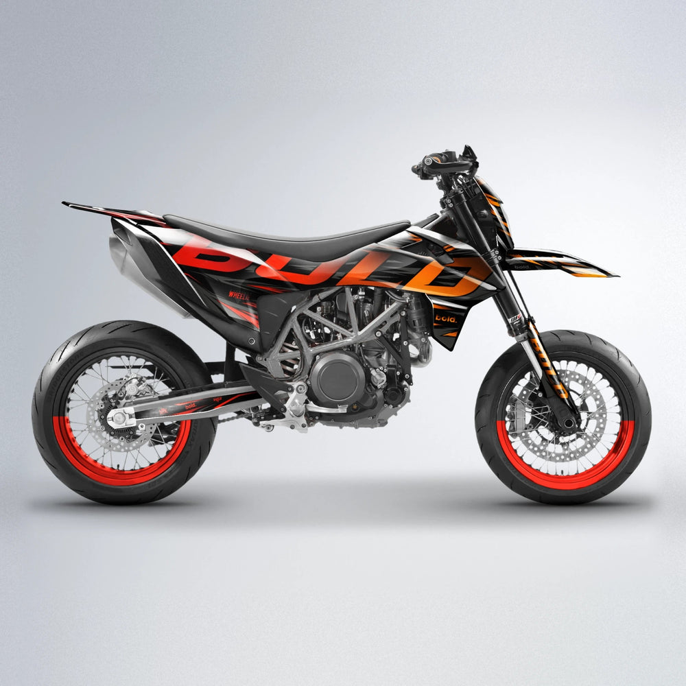 SLAUGHTER KTM SMC 690 supermoto graphics kit in Red & Orange