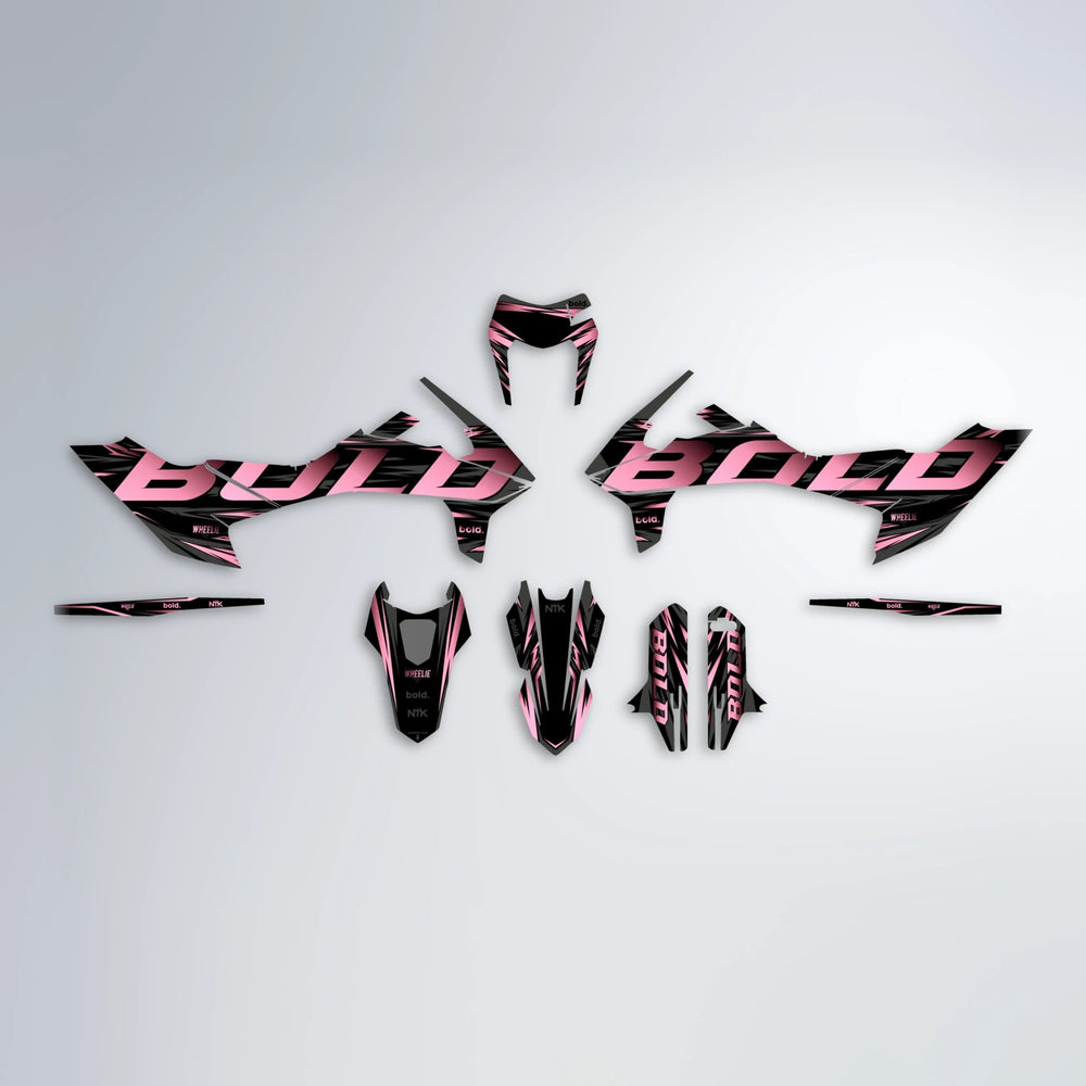 SLAUGHTER KTM SMC 690 graphics kit parts layout in Sakura Pink