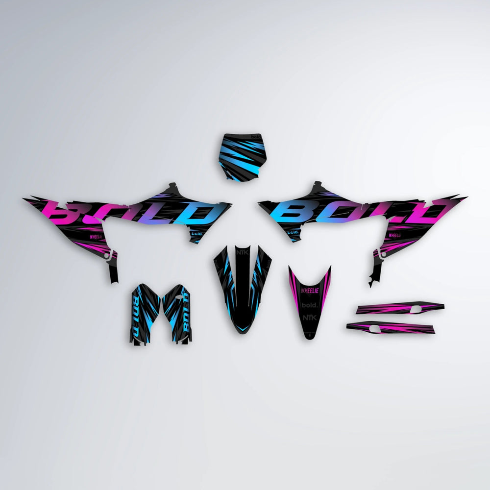 SLAUGHTER Stark Varg MX graphics kit parts layout in Pink & Light Blue