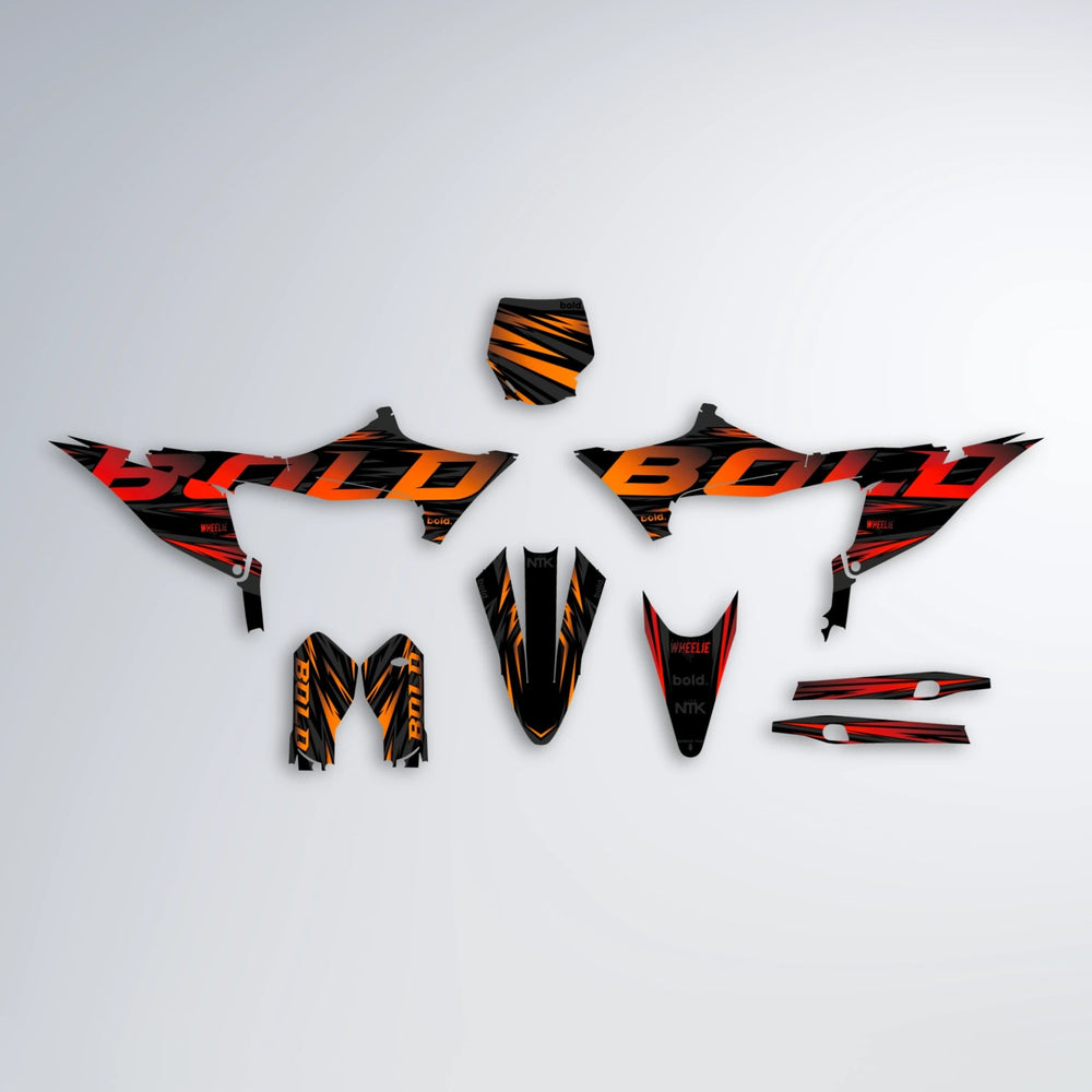 SLAUGHTER Stark Varg MX graphics kit parts layout in Red & Orange