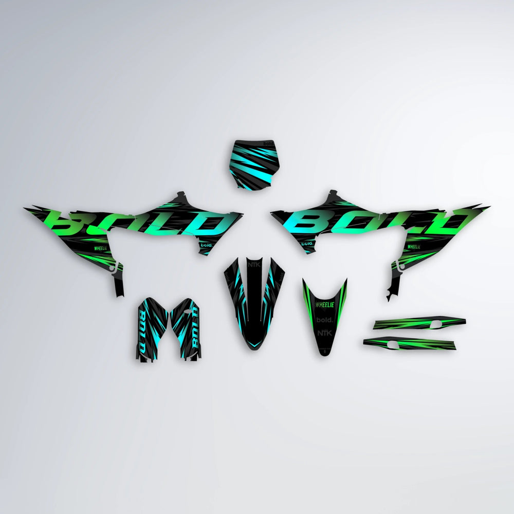 SLAUGHTER Stark Varg SM graphics kit parts layout in Cyan & Green
