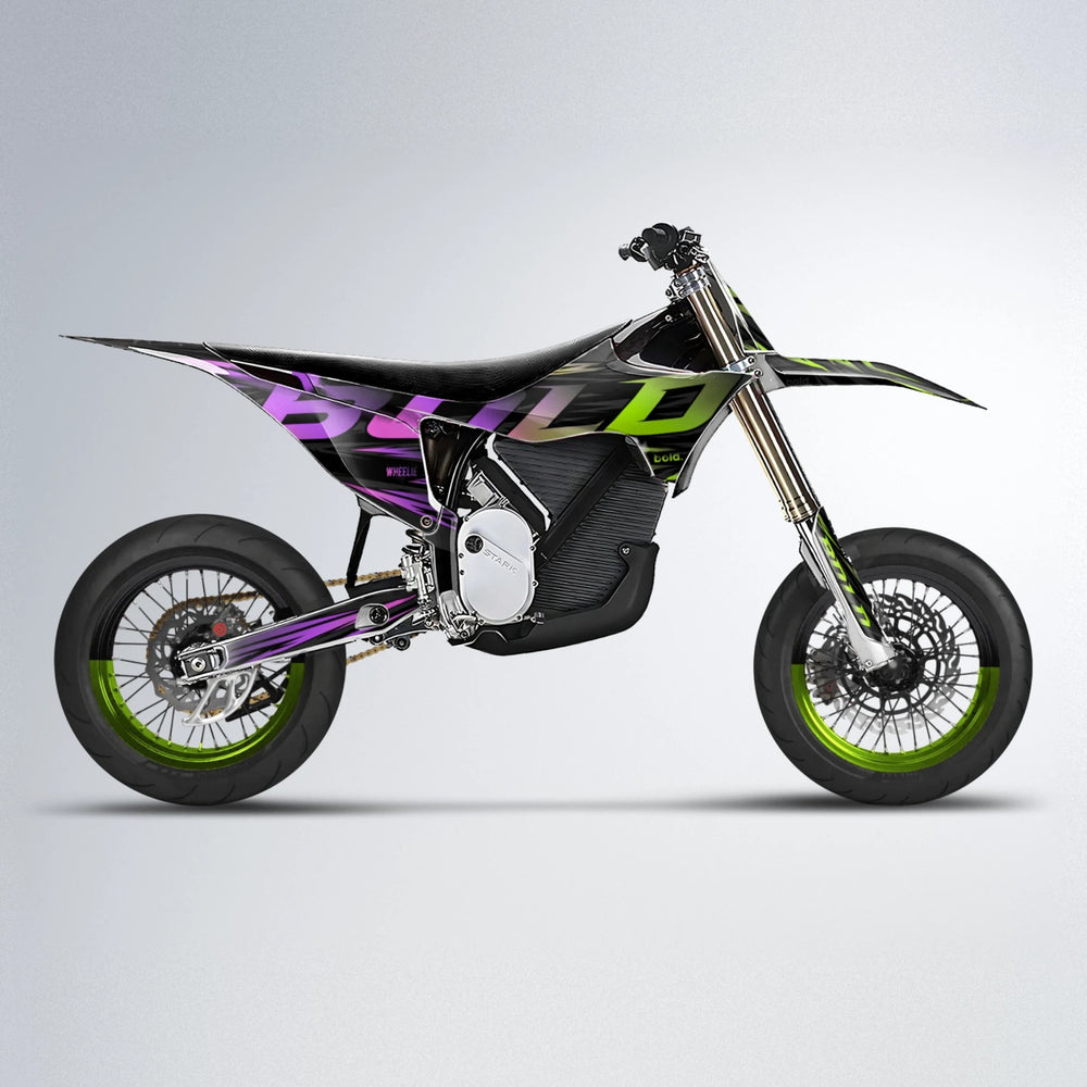 SLAUGHTER Stark Varg SM supermoto graphics kit in Purple & Yellow
