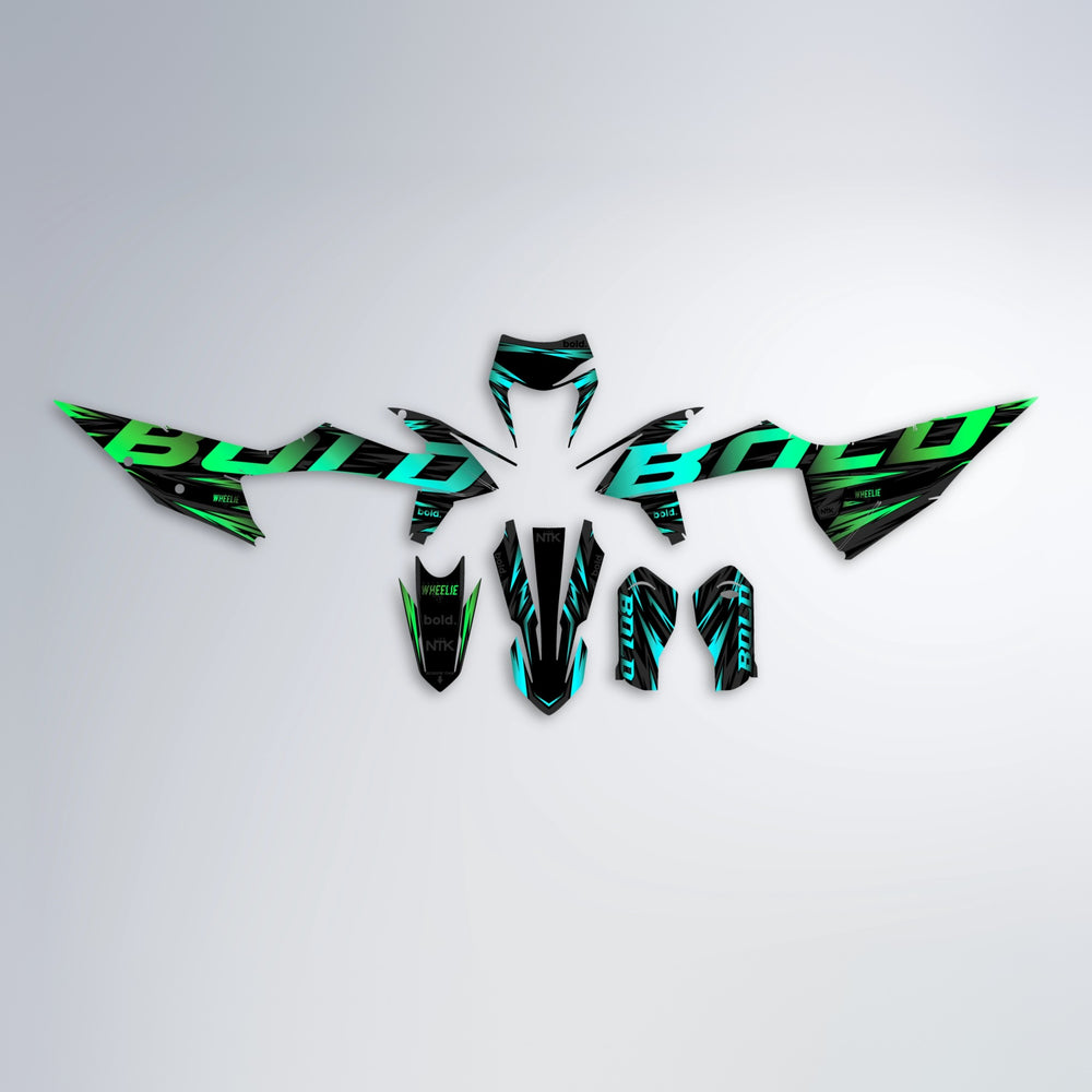 SLAUGHTER graphics kit parts layout in Cyan & Green