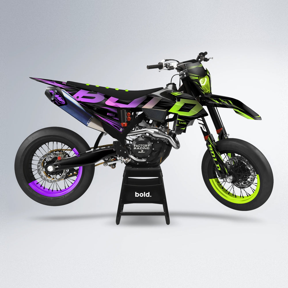 SLAUGHTER supermoto graphics kit in Purple & Yellow
