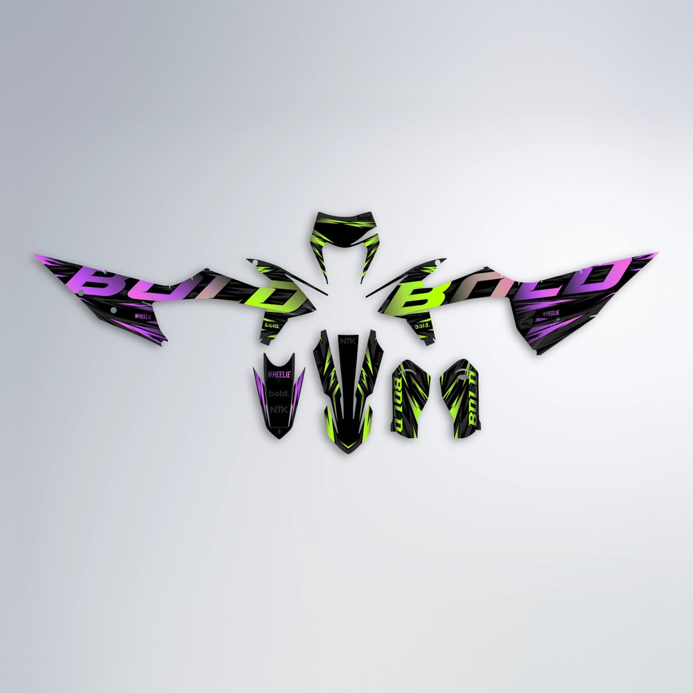 SLAUGHTER graphics kit parts layout in Purple & Yellow