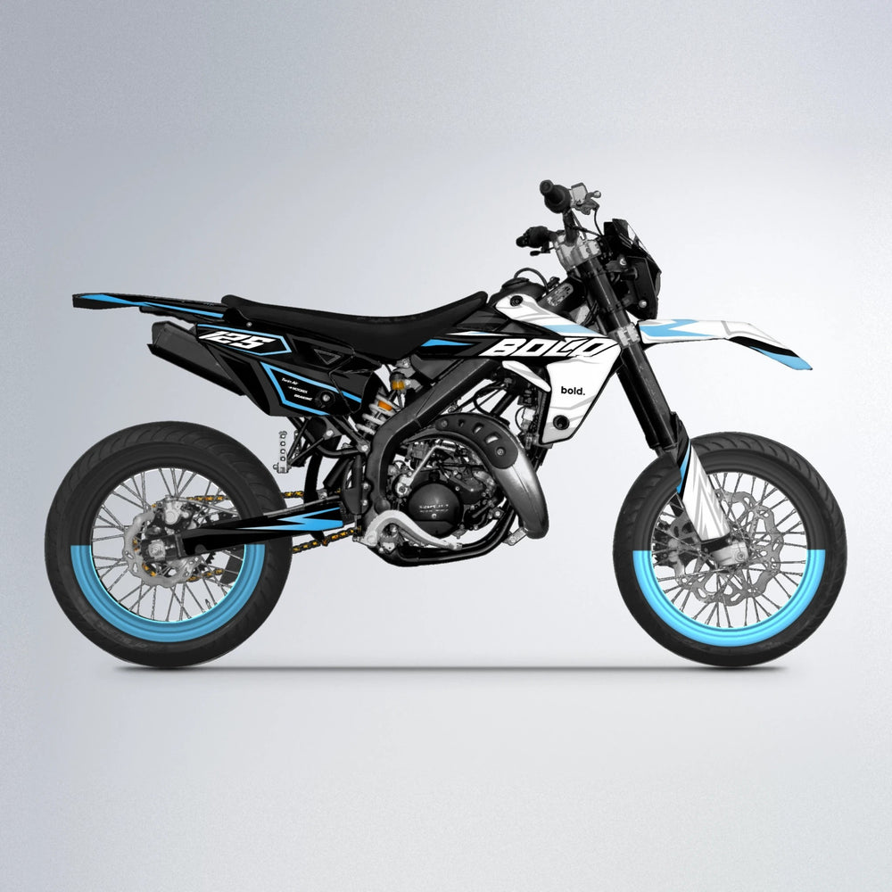 SPLIT Rieju MRT supermoto graphics kit in Light Blue & White