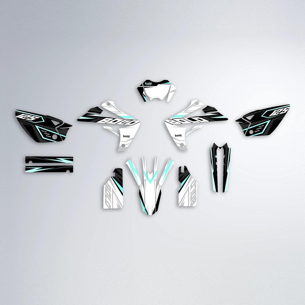 SPLIT Rieju MRT graphics kit parts layout in Mint