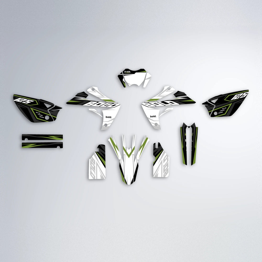 SPLIT Rieju MRT graphics kit parts layout in Olive
