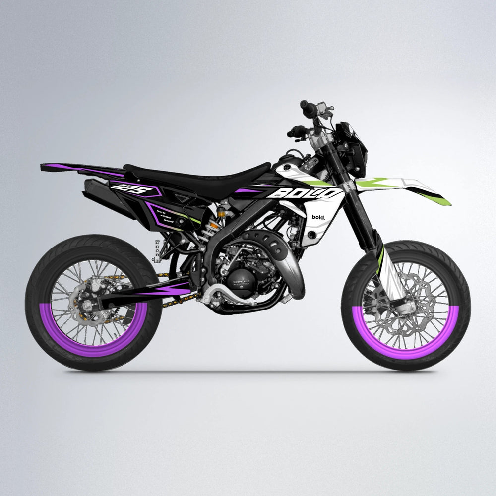 SPLIT Rieju MRT supermoto graphics kit in Purple & Yellow