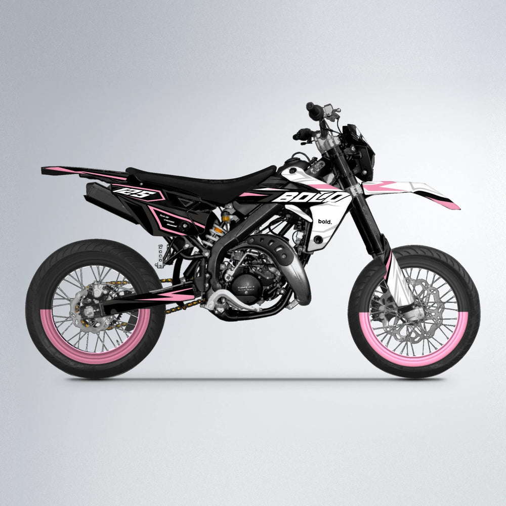 SPLIT Rieju MRT supermoto graphics kit in Sakura Pink