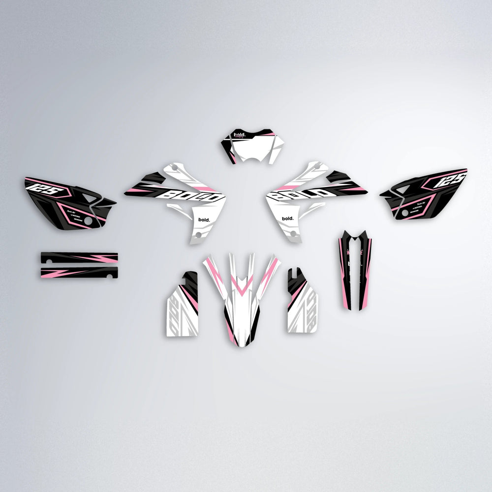 SPLIT Rieju MRT graphics kit parts layout in Sakura Pink