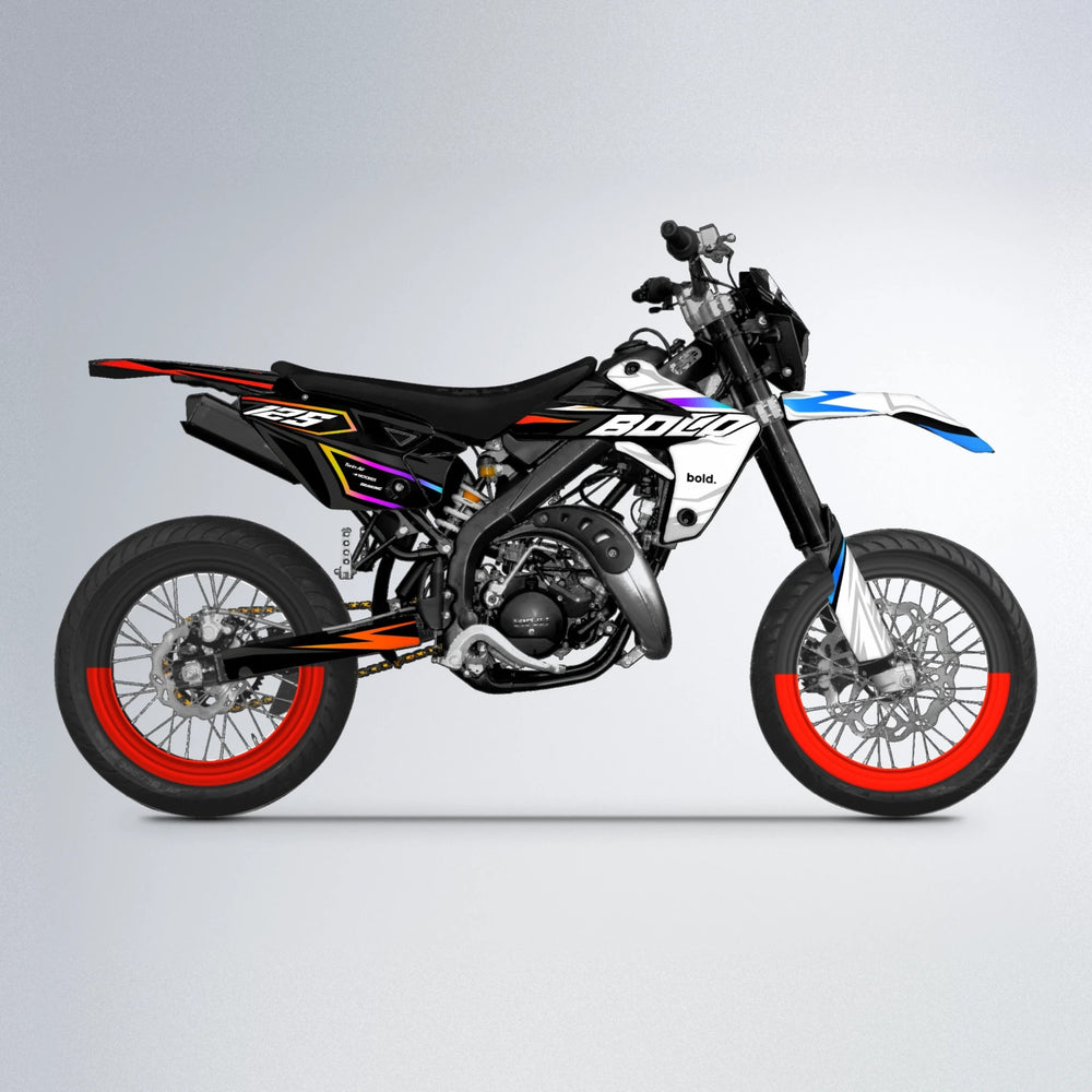 SPLIT Rieju MRT supermoto graphics kit in Sunset Fade