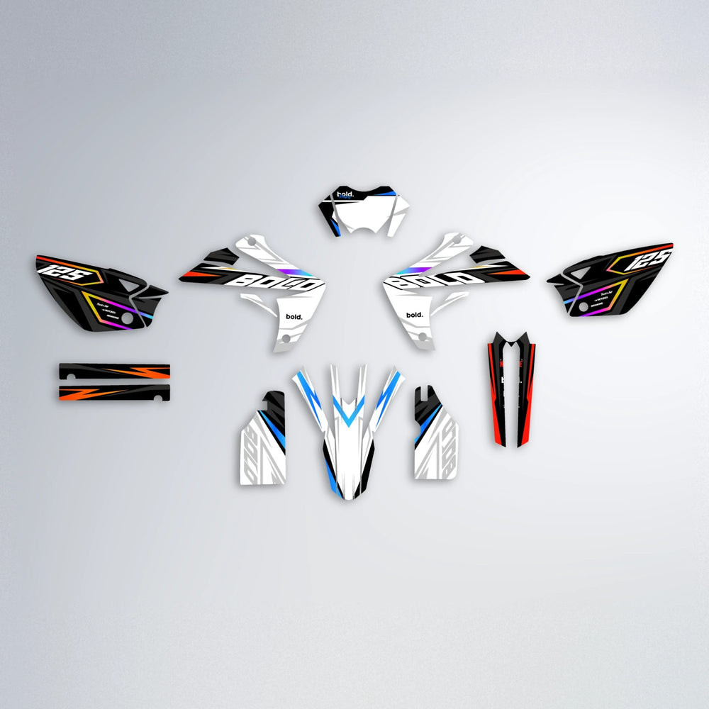 SPLIT Rieju MRT graphics kit parts layout in Sunset Fade