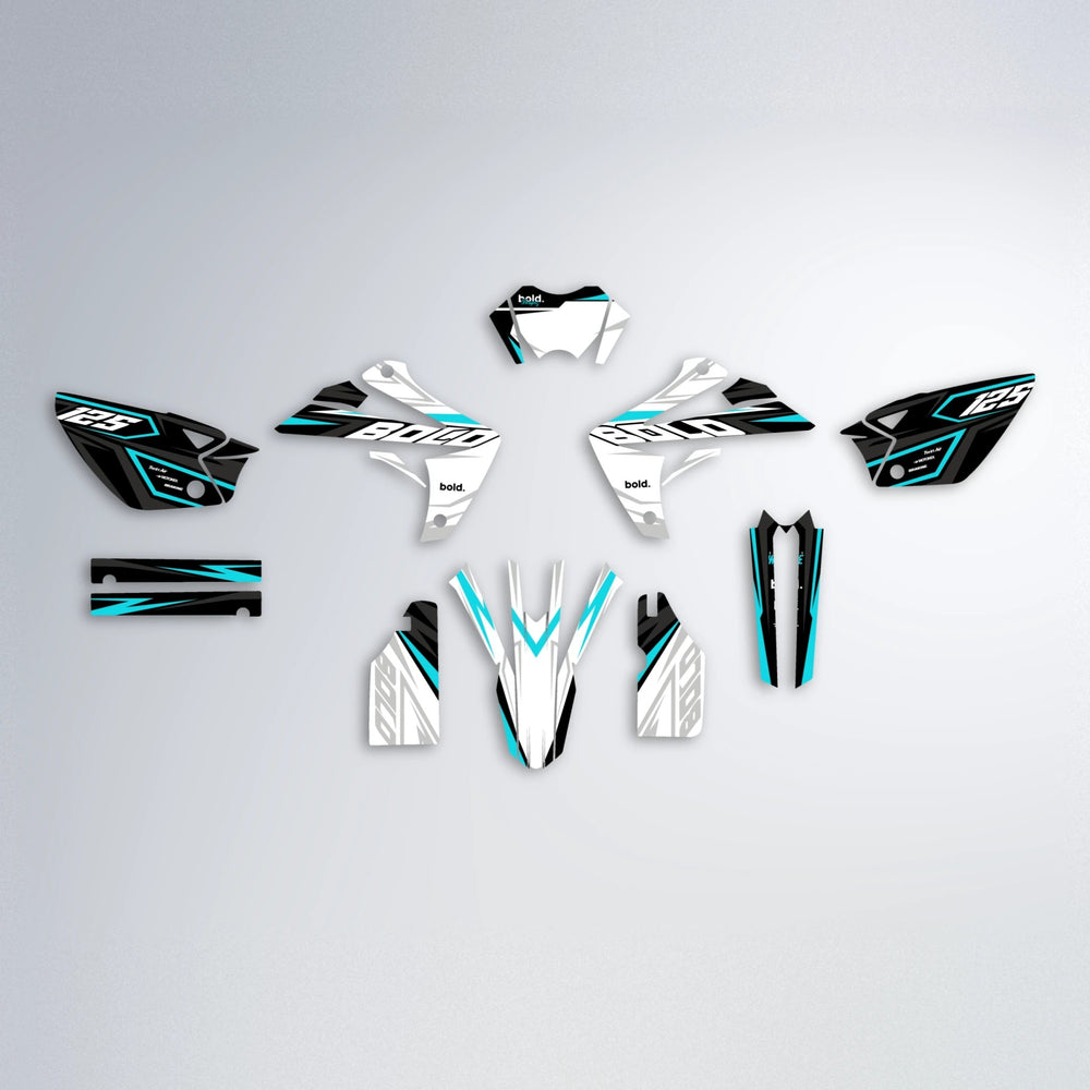 SPLIT Rieju MRT graphics kit parts layout in Teal