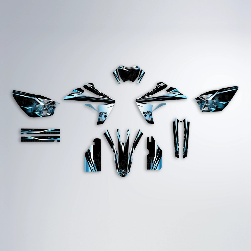 STATESIDE Rieju MRT graphics kit parts layout in Light Blue & White