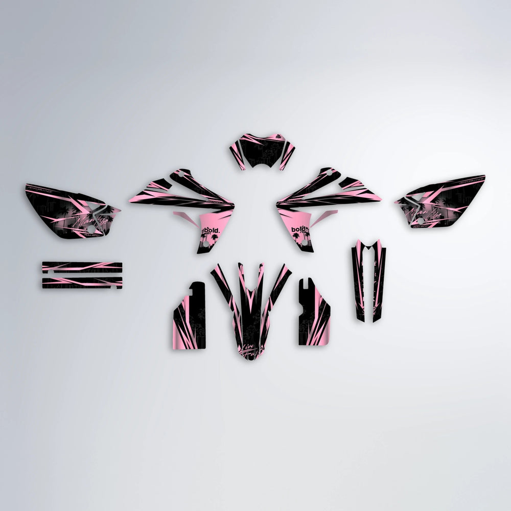 STATESIDE Rieju MRT graphics kit parts layout in Sakura Pink