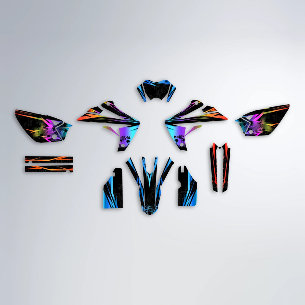 STATESIDE Rieju MRT graphics kit parts layout in Sunset Fade