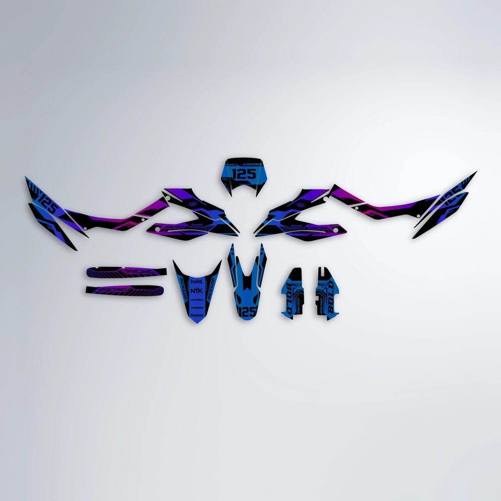 STEALTH Aprilia SX 125 graphics kit parts layout in Blue Purple Fade