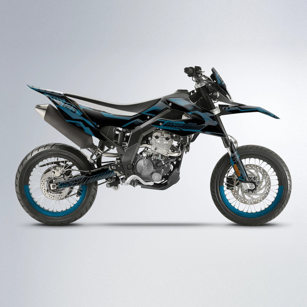 STEALTH Aprilia SX 125 supermoto graphics kit in Light Blue & White