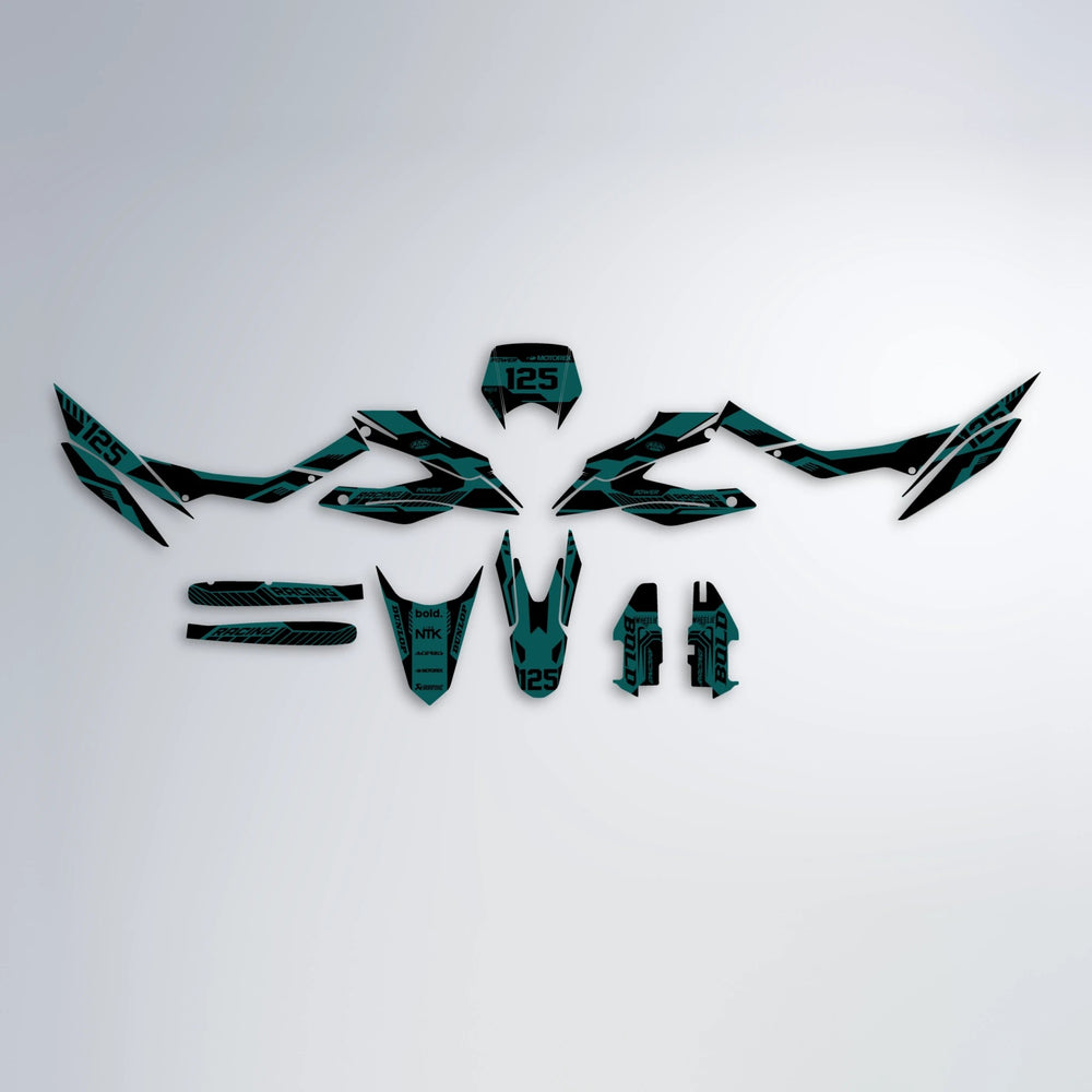 STEALTH Aprilia SX 125 graphics kit parts layout in Teal