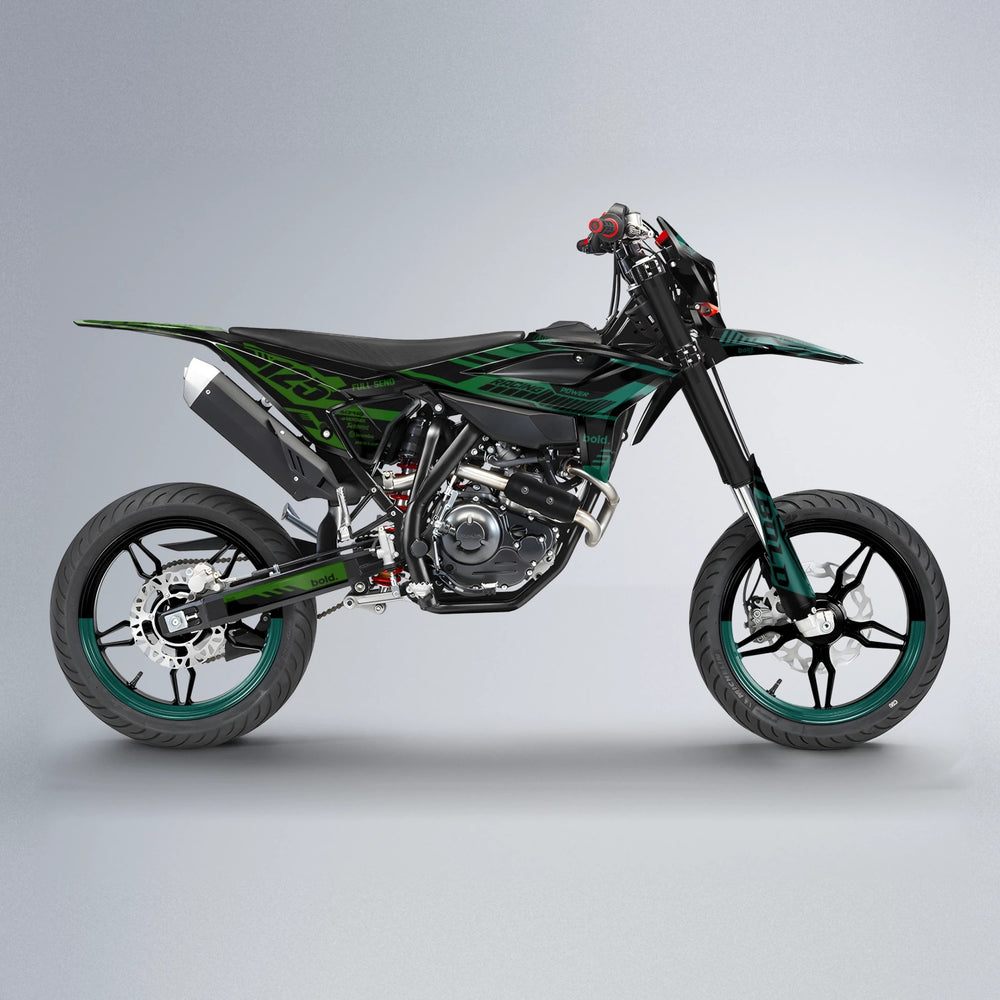 STEALTH Beta supermoto graphics kit in Cyan & Green