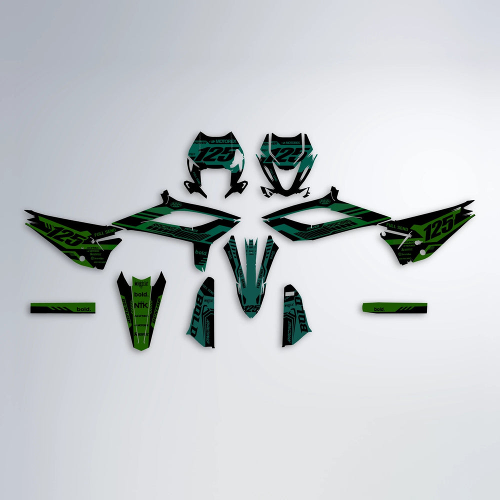 STEALTH Beta graphics kit parts layout in Cyan & Green