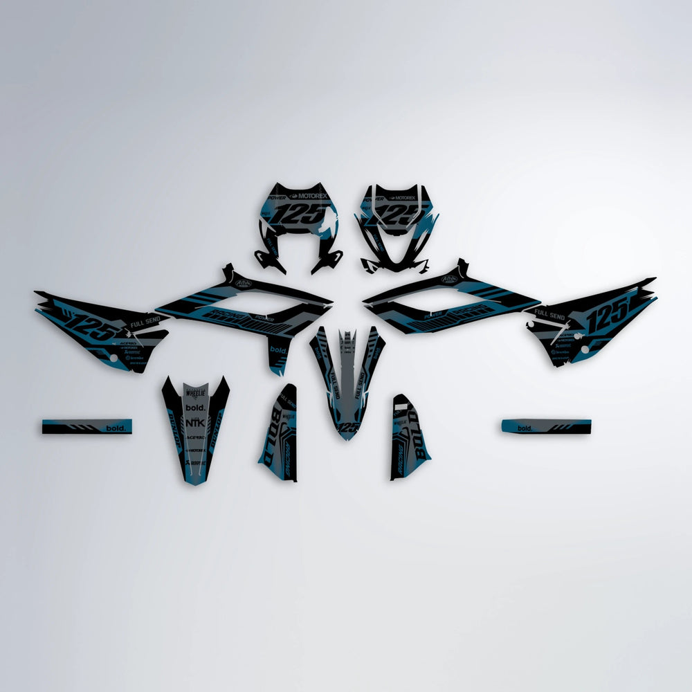 STEALTH Beta graphics kit parts layout in Light Blue & White