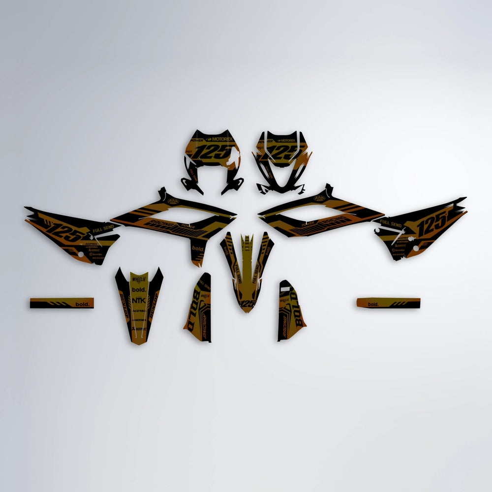 STEALTH Beta graphics kit parts layout in Orange & Yellow
