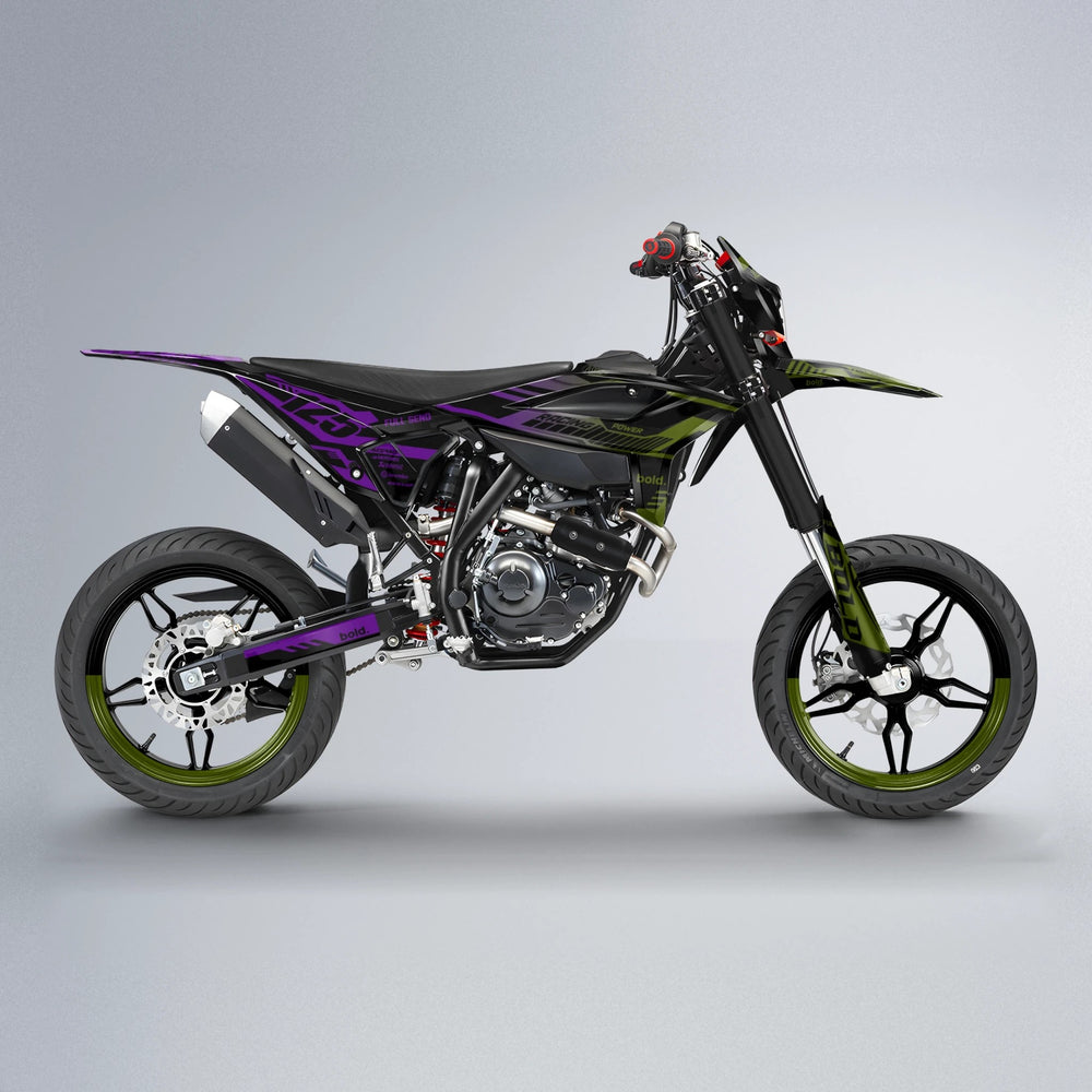 STEALTH Beta supermoto graphics kit in Purple & Yellow