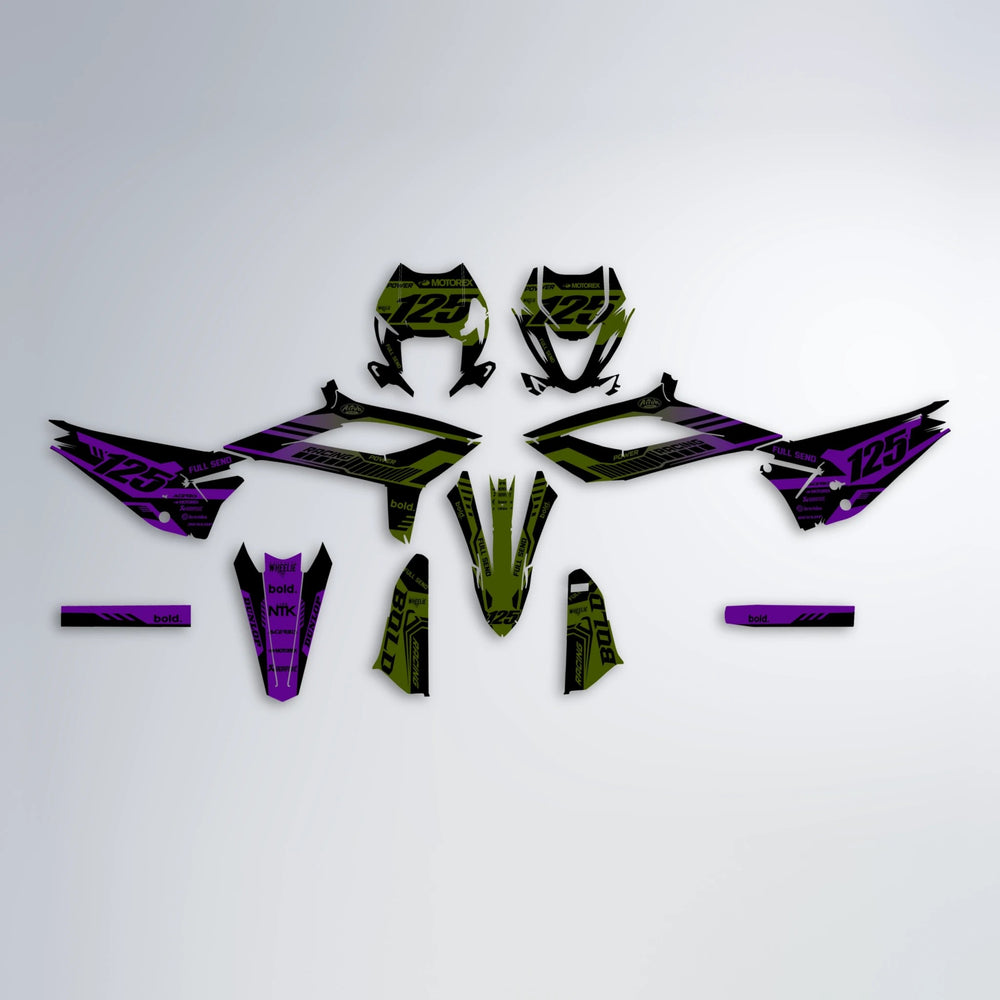 STEALTH Beta graphics kit parts layout in Purple & Yellow
