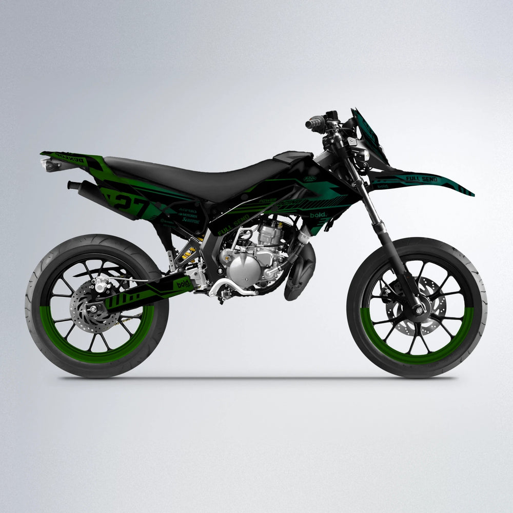 STEALTH Derbi Senda supermoto graphics kit in Cyan & Green