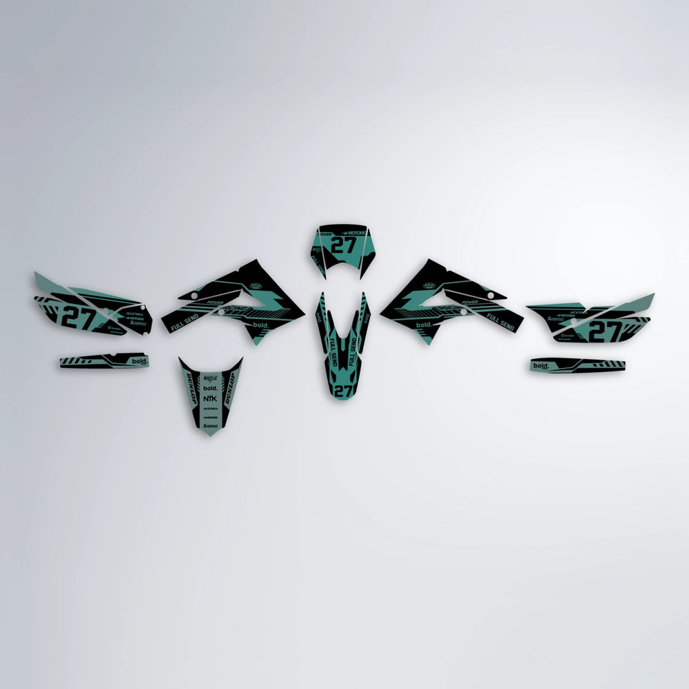 STEALTH Derbi Senda graphics kit parts layout in Mint