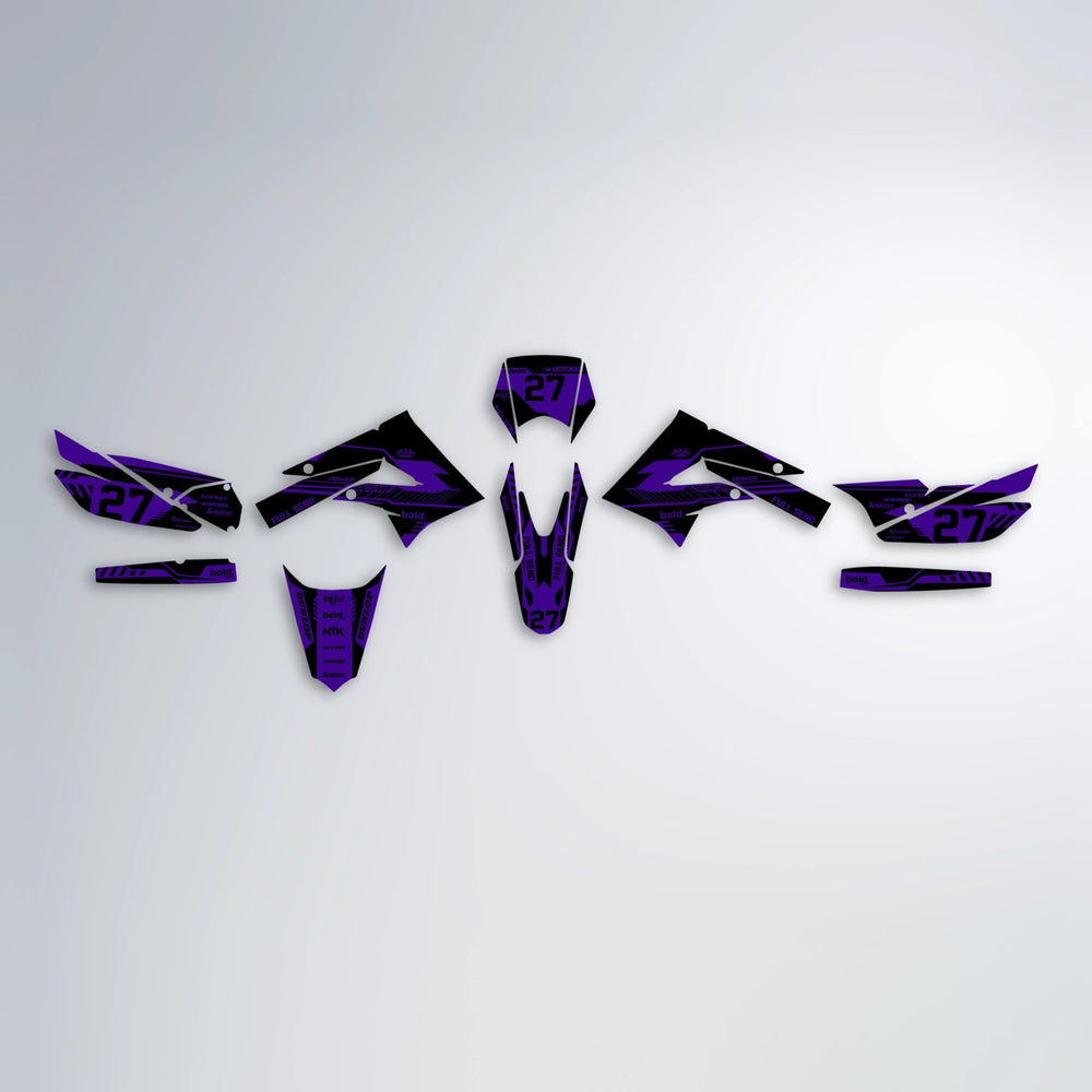 STEALTH Derbi Senda graphics kit parts layout in Purple