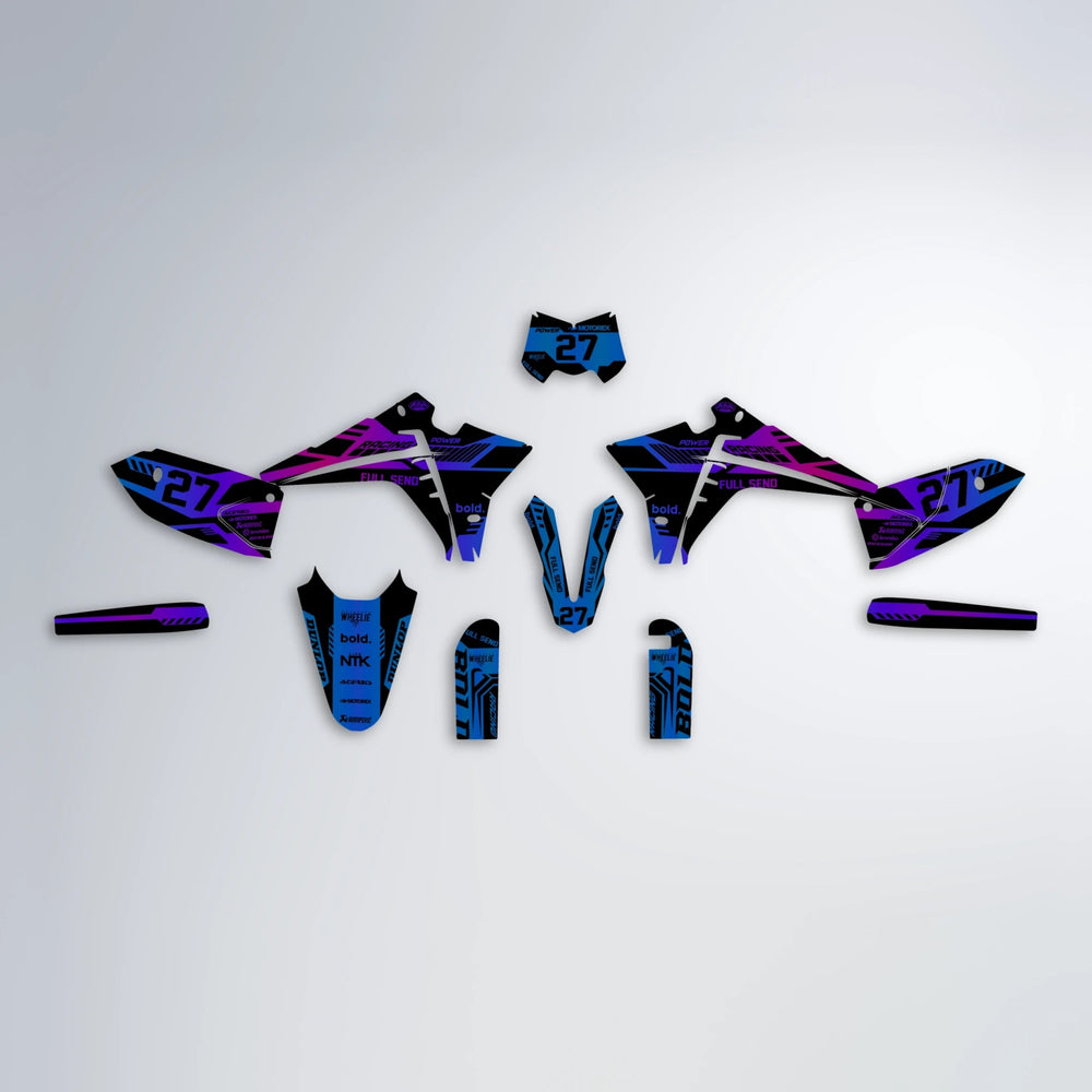 STEALTH Fantic graphics kit parts layout in Blue Purple Fade