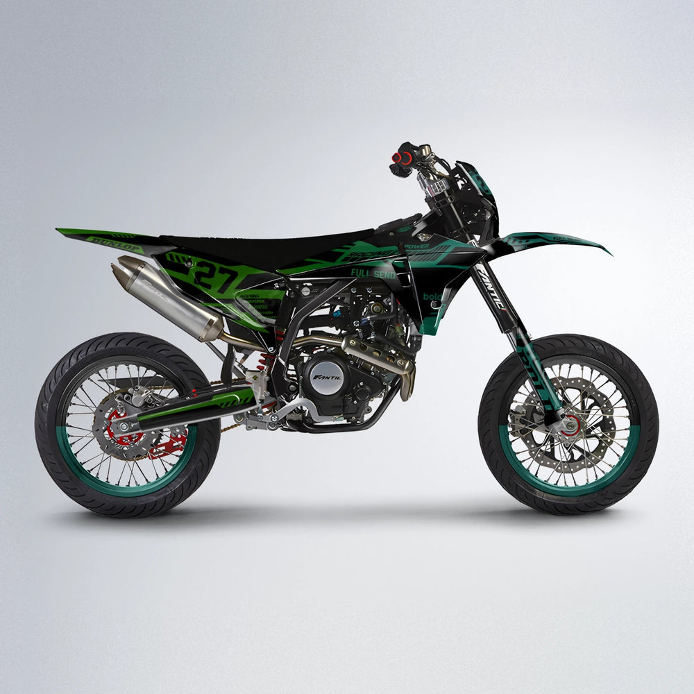 STEALTH Fantic supermoto graphics kit in Cyan & Green