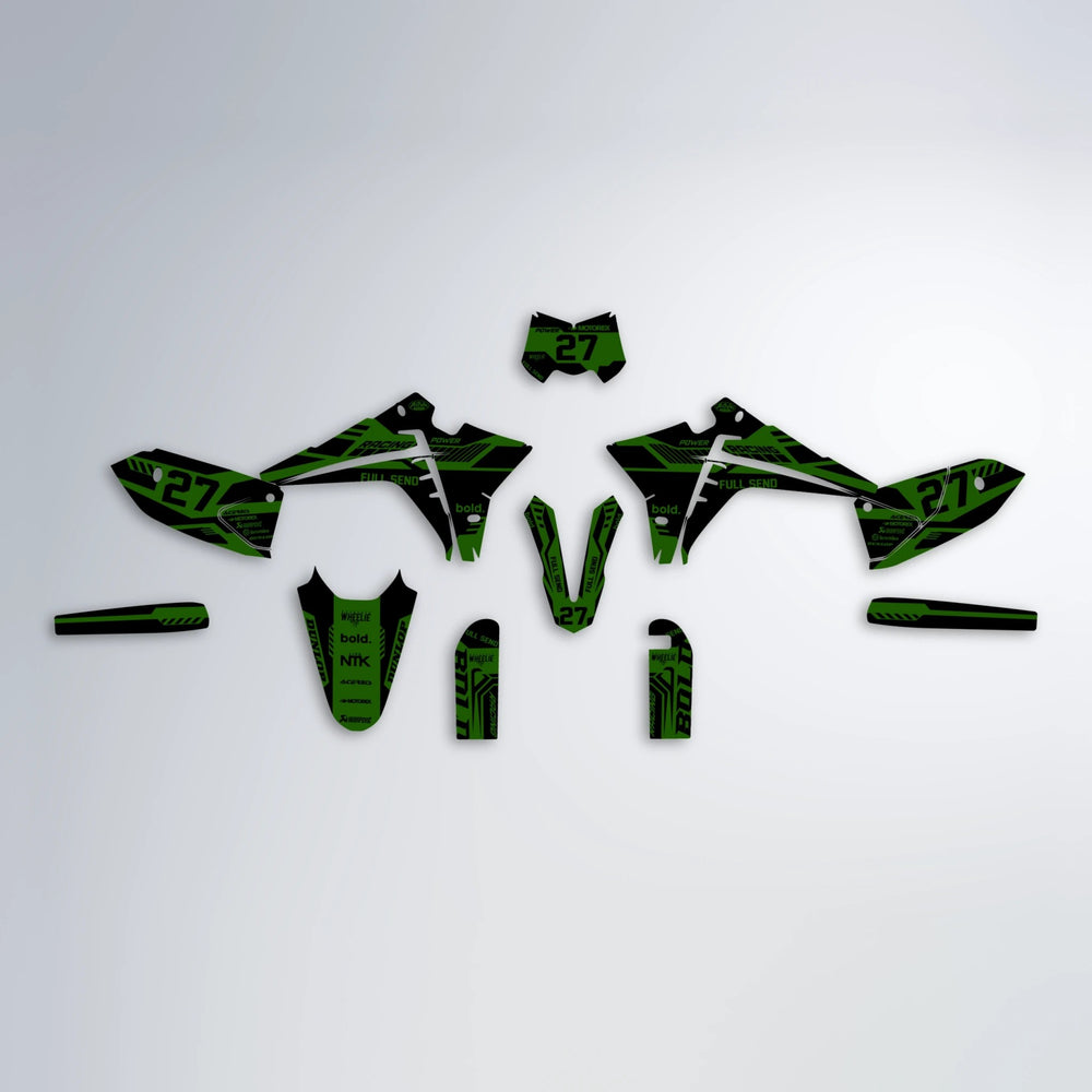STEALTH Fantic graphics kit parts layout in Green