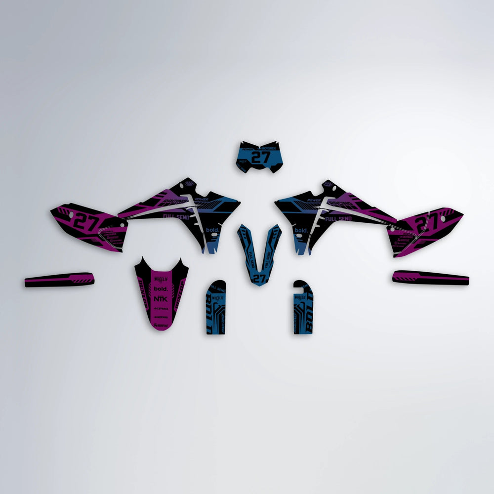 STEALTH Fantic graphics kit parts layout in Pink & Light Blue