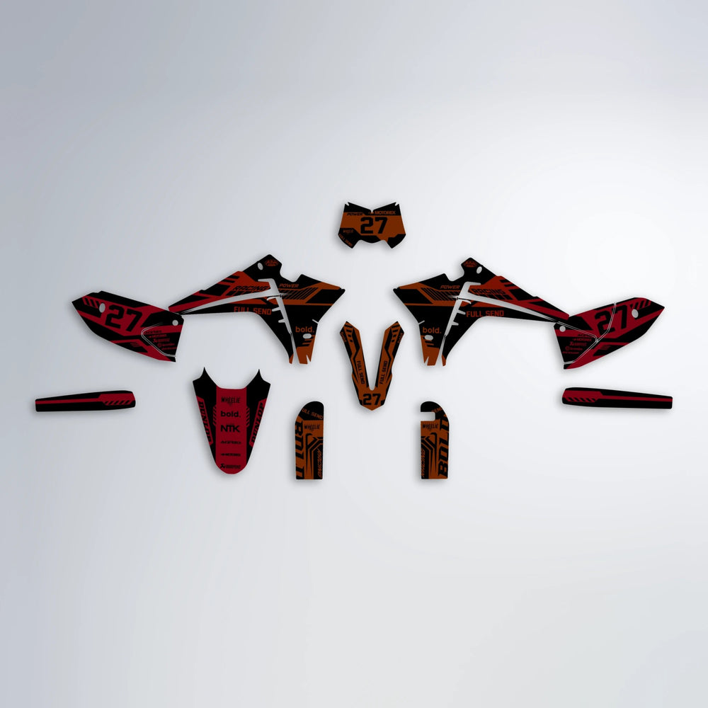 STEALTH Fantic graphics kit parts layout in Red & Orange