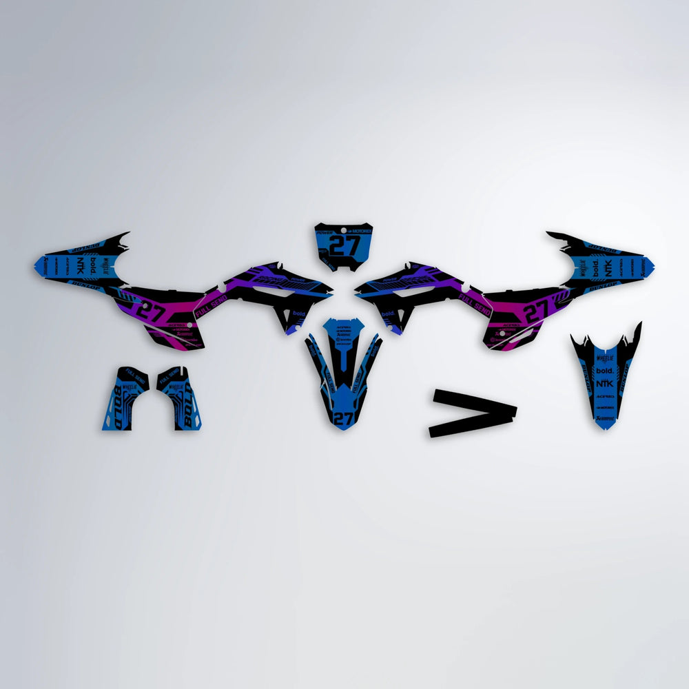 STEALTH Honda graphics kit parts layout in Blue Purple Fade