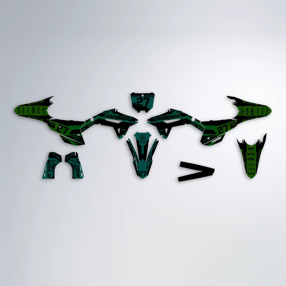 STEALTH Honda graphics kit parts layout in Cyan & Green