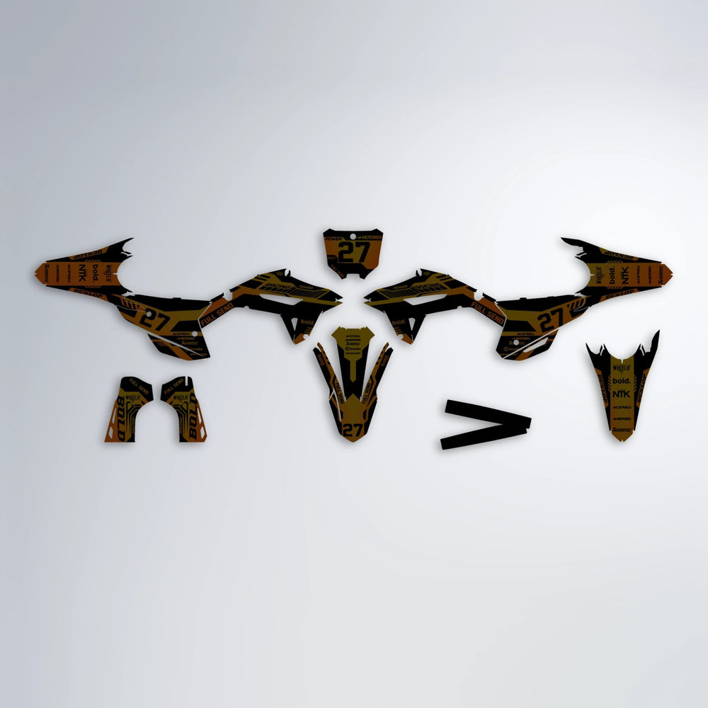 STEALTH Honda graphics kit parts layout in Orange & Yellow