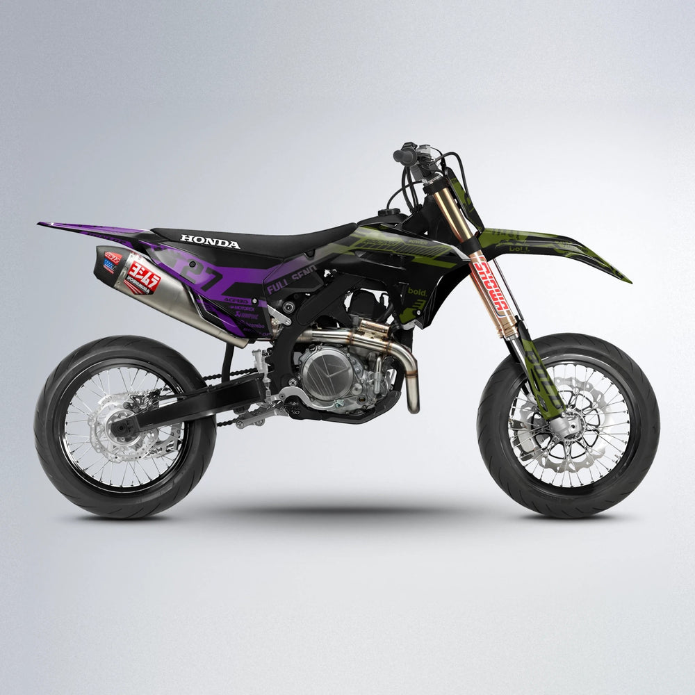 STEALTH Honda supermoto graphics kit in Purple & Yellow